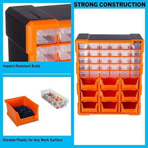 Stalwart Plastic Storage Drawers - 39-Drawer Screw Organizer, Black