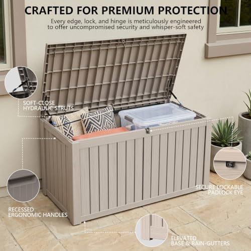 Outdoor Storage Box,180 Gallon Waterproof Deck Box [Upgraded 3.0]