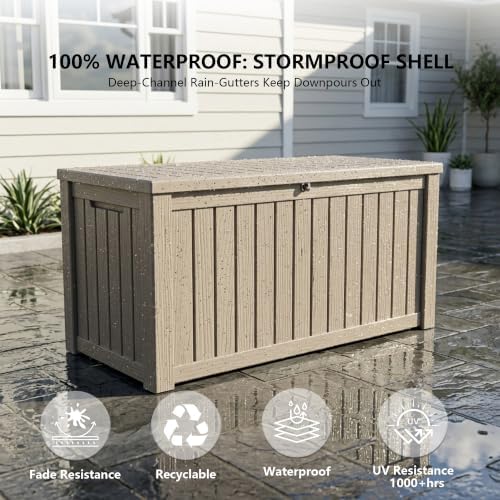Outdoor Storage Box,180 Gallon Waterproof Deck Box [Upgraded 3.0]