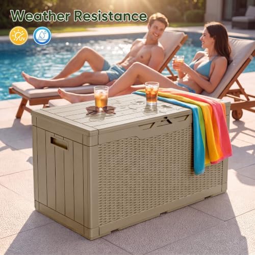 Flamaker Outdoor Storage Box 100 Gallon Waterproof Resin Deck Box
