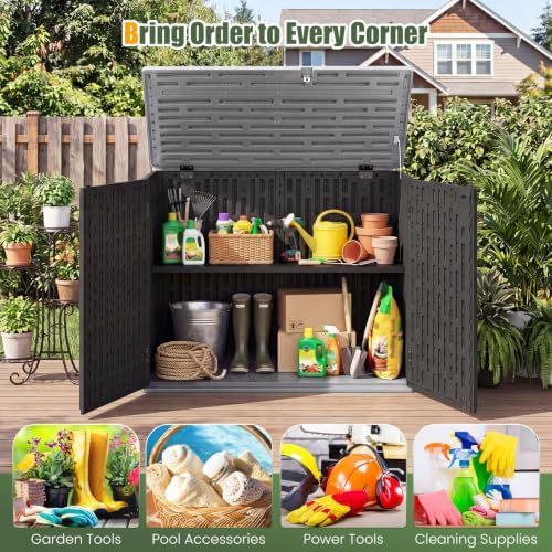 DREAMADE Horizontal Outdoor Storage Cabinet, 20 Cu.Ft Resin Shed, Black
