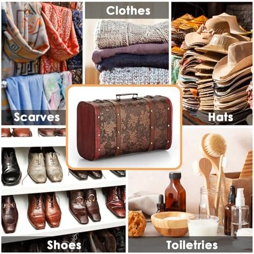 ELLDOO Vintage Wooden Storage Chest, Portable Decorative Luggage Suitcase