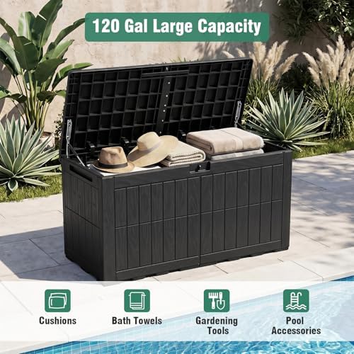 Tangkula 120 Gallon Waterproof Outdoor Storage Box with Lockable Lid
