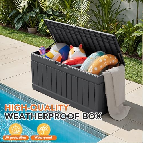 78 Gallon Deck Box Outdoor Indoor Waterproof Storage Box, Gray