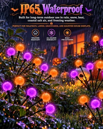 OZS 6 Pack Orange Purple Halloween Decorations Outdoor Solar Firefly Lights
