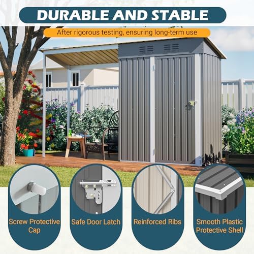 YOPTO 5×3 FT Outdoor Storage Shed with Pergola, Lean-to Metal Shed