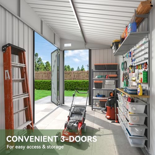 Aoxun 7.5'x4' Triple Door Outdoor Storage Shed with Magnetic Sensor Light