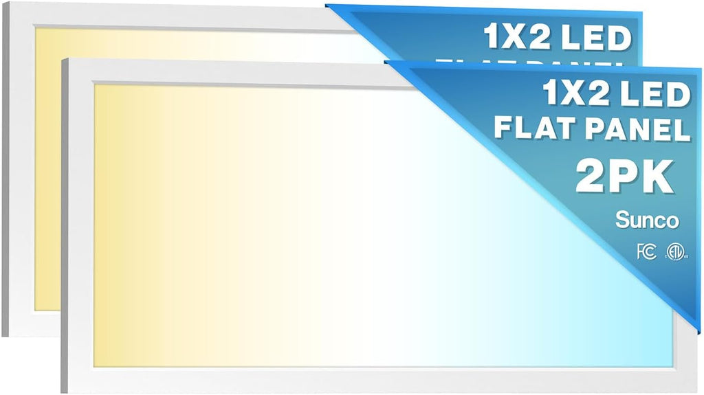 Sunco 2 Pack 1x2 LED Flat Panel Lights, Dual Selectable CCT 3500K/4000K/5000K &