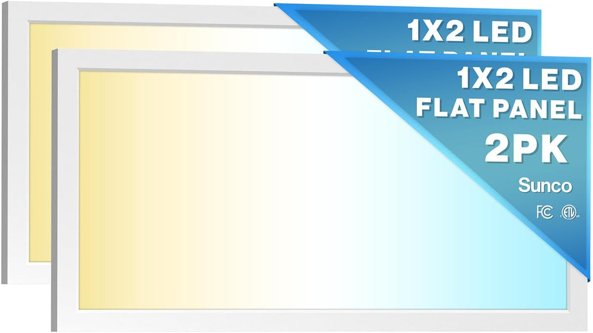 Sunco 2 Pack 1x2 LED Flat Panel Lights, Dual Selectable CCT 3500K/4000K/5000K &