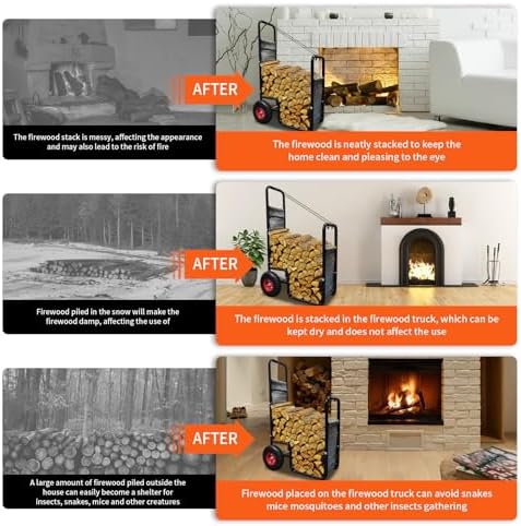 Doublehorse Firewood Cart 27x20x44 in Steel Pneumatic Wheels Gray