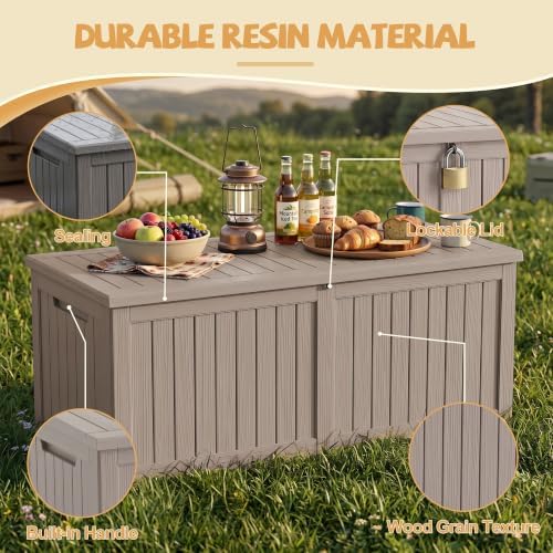 EFU Outdoor Storage Box Waterproof 390 Gal Gen 2 Resin Deck Box Gas Struts
