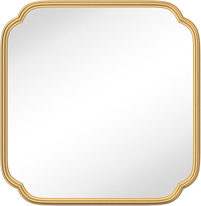 Gold Bathroom Mirror for Wall 24" x 24" Modern Rounded Corner Square Mirror