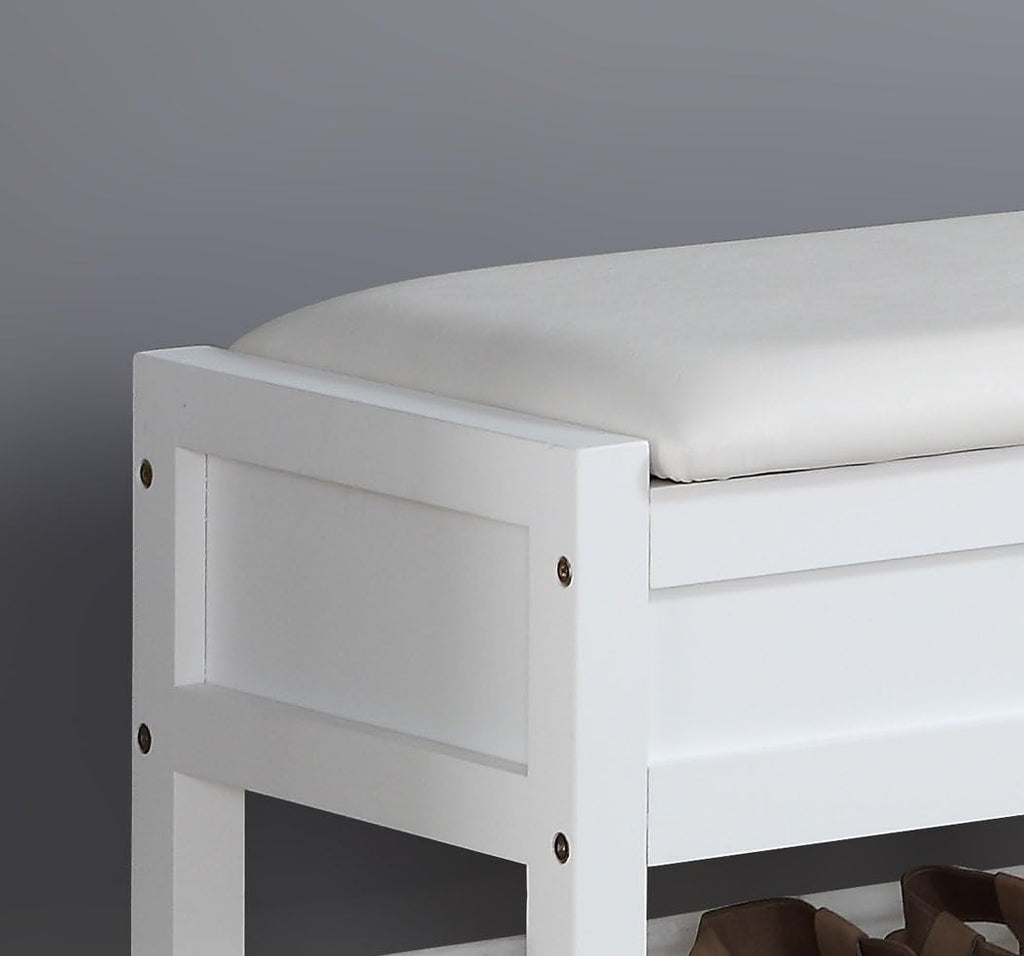 roundhill furniture rouen clean white seating bench with, side view