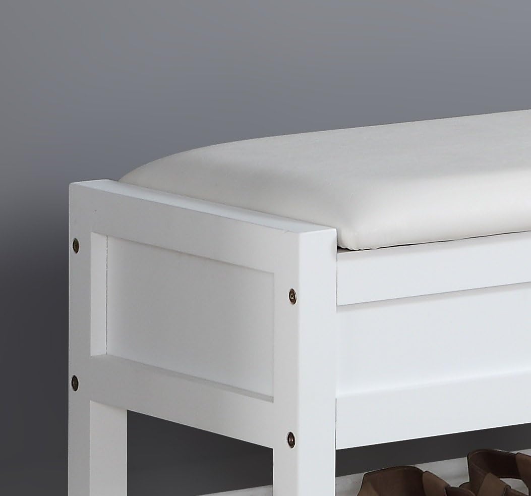roundhill furniture rouen clean white seating bench with, side view