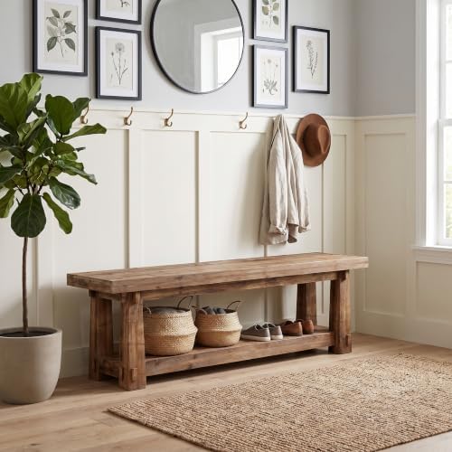 55" Wood Entryway Bench with Shoe Storage, Rustic Dining Bench