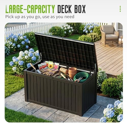 DRATO 325 Gallon Outdoor Storage Box Waterproof Large Deck Box, Black