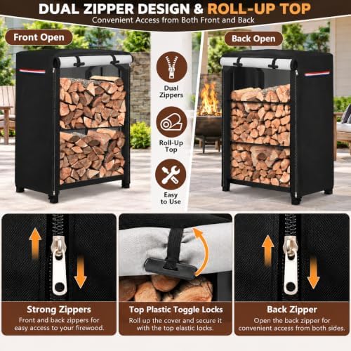 Outdoor Waterproof 17 Inch Small Firewood Rack Cover with Zipper