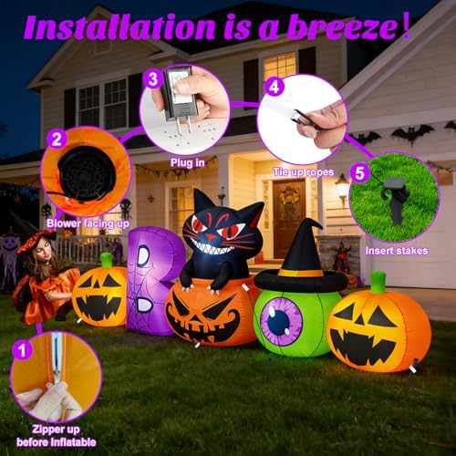 Danxilu 8FT Halloween Inflatable Pumpkin with Black Cat Outdoor Decorations