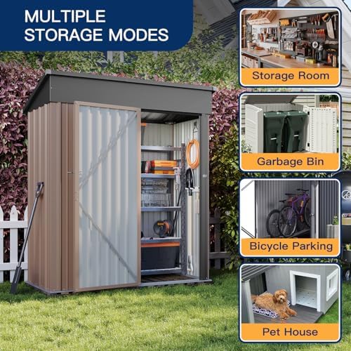 Aoxun 5x2.7 FT Shed Outdoor Storage Shed Brown