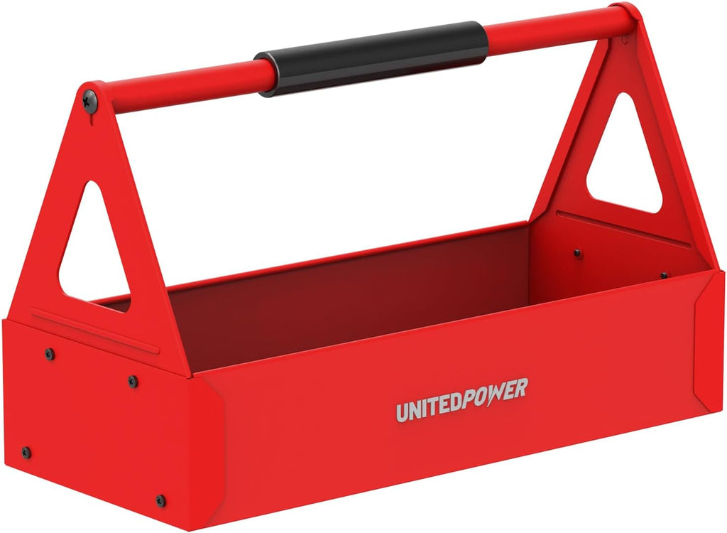 UNITEDPOWER Handy Tool Box, Portable Metal Tote Tray, Red
