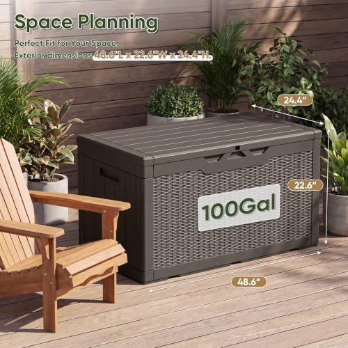 Flamaker Outdoor Storage Box 100 Gallon Waterproof Resin Deck Box