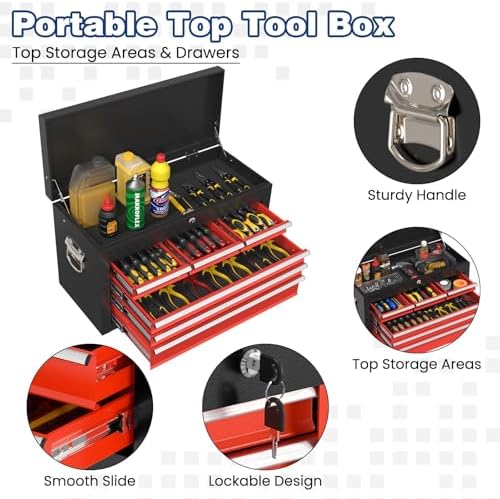 Rolling Tool Box with Wheels, 8-Drawer High Capacity Tool Chest with Wheels, Removable Storage Toolbox with Lock for Garage, Workshop (BlackRed)