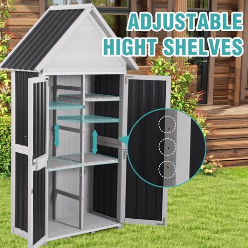 Sheds Outdoor Storage,Garden Shed with Metal Frame Structure and Adjustable Shelves,Large Capacity Storage Tool Cabinet Box for Backyard Garden Patio Lawn (White)