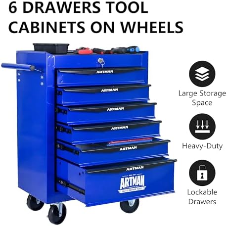 RYH 5 Drawers Rolling Tool Chest 13"D x 20.9"W x 30.5"H (Blue, 5 Drawers)