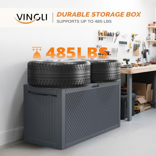 VINGLI 90 Gallon Lockable Durable Outdoor Storage Box, Grey
