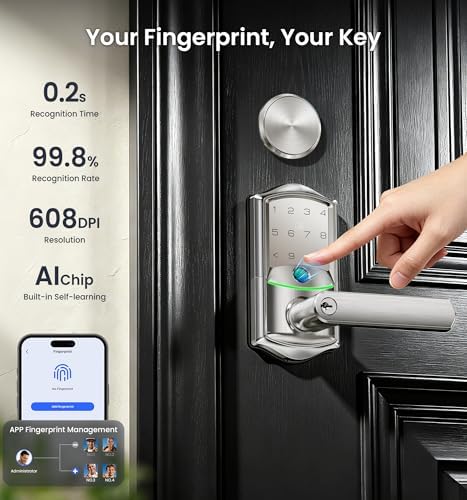 Veise VE029-E WiFi Smart Lever Lock with Non-Keyed Deadbolt, Satin Nickel