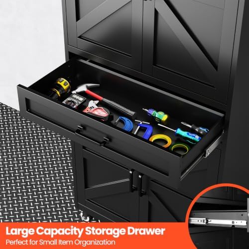 STANI 73" H Metal Storage Cabinet with Wheels, Black Rolling Tool Cabinet