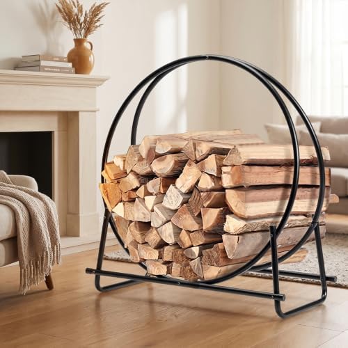 Goplus Firewood Rack, 32.5 Inch Outdoor Firewood Log Hoop with 440LBS Capacity, Heavy Duty Steel Wood Storage Rack, Indoor Firewood Holder for Fireplace Home Fire Pit