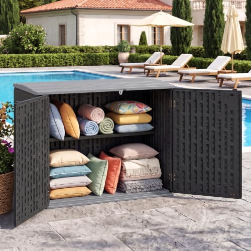 DREAMADE Horizontal Outdoor Storage Cabinet, 20 Cu.Ft Resin Shed, Black