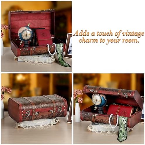 ELLDOO Vintage Wooden Storage Chest, Portable Decorative Luggage Suitcase