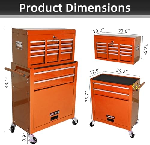 8-Drawer Tool Chest, Detachable Top Box for Garage,Orange