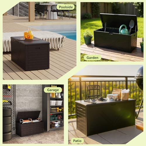 260 Gallon PRO Outdoor Storage Box Waterproof Lockable Resin Deck Box Large, Patio Storage Bin for Pool Accessories Cushion Furniture, Garden Tools, UV-Resistant Outside Delivery Black