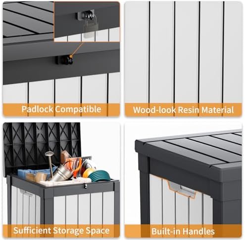 PatioZen 50 Gallon Resin Deck Box, Lockable Patio Outdoor Storage Box for Furniture, Garden Tools and Tools Storage, Waterproof Outside Storage Boxes - Black&White