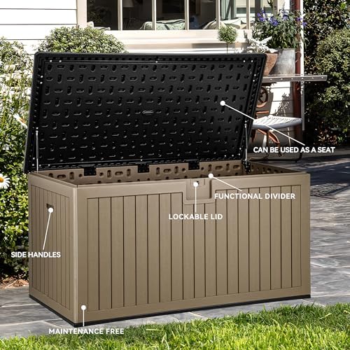 YITAHOME 260 Gallon Large Deck Box with Divider & Side Handles
