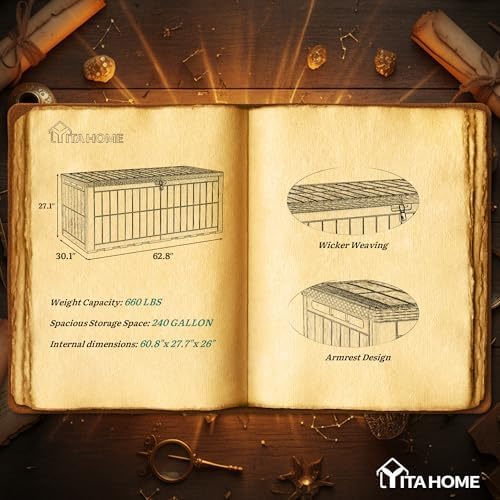 YITAHOME 240 Gallon Large Outdoor Storage Box XXL Resin Deck Box with Lock