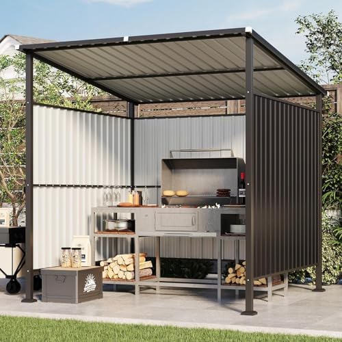 Aoxun 6x6FT Outdoor Shed Grill Shed with Solar Light, Black