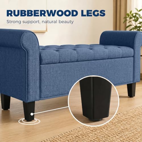 HOMCOM 47" Storage Ottoman End of Bed Bench with Rolled Arms Blue