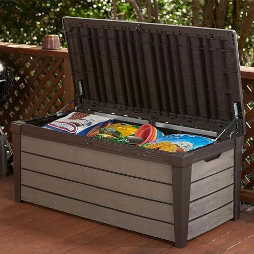Keter Brushwood Outdoor Storage Deck Box,120 Gallon, Brown