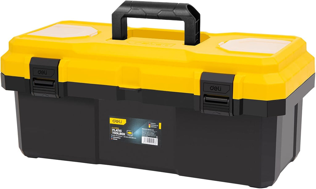 18 Inch Tool Box with Lock, 2-Layer Heavy-Duty Organizer with Removable Tray, Liftable Lid for Small Parts, 29lb Capacity & Carry Handle for Tools, Camping, Medical Supply Storage