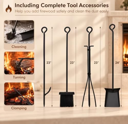 Tangkula 36'' Firewood Log Rack with 4 Tools Set for Indoor & Outdoor