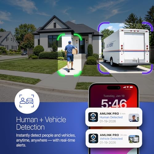 AMLINK 5MP Security AI IP PoE Camera, Night Color 100ft, Human/Vehicle Detection, NDAA Compliant, Indoor Outdoor Surveillance Bullet, 2-Way Audio, Support 256GB MicroSD, Deterrent, 20fps AL5M-B5172EW