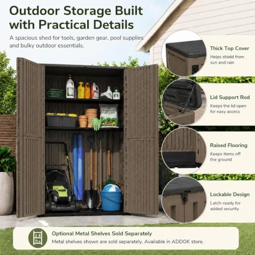 ADDOK 66 Cu.Ft Outdoor Storage Shed,Resin Storage Cabinet with Floor