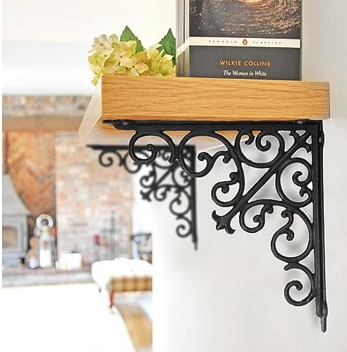 NACH Decorative Shelf Brackets, 1 Pack of 15 x 2 x 15 inch, Black Cast Iron Wall Shelf Brackets - Decorative Bookshelf Brackets - Victorian Style Shelf Bracket