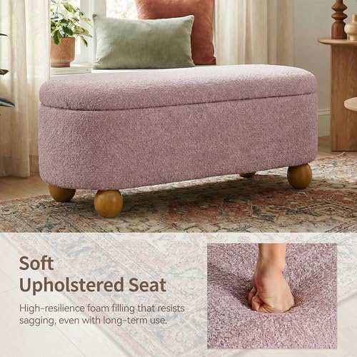 VKNOW 44.8" Storage Ottoman Bench End of Bed Bench with Hinge, Pink