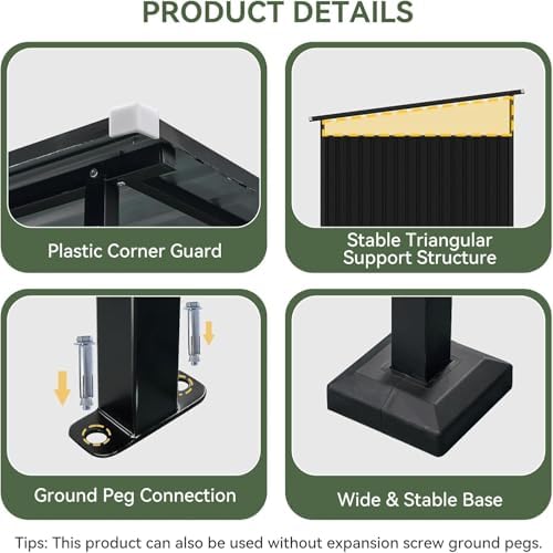 Aoxun 6x6FT Outdoor Shed Grill Shed with Solar Light, Black