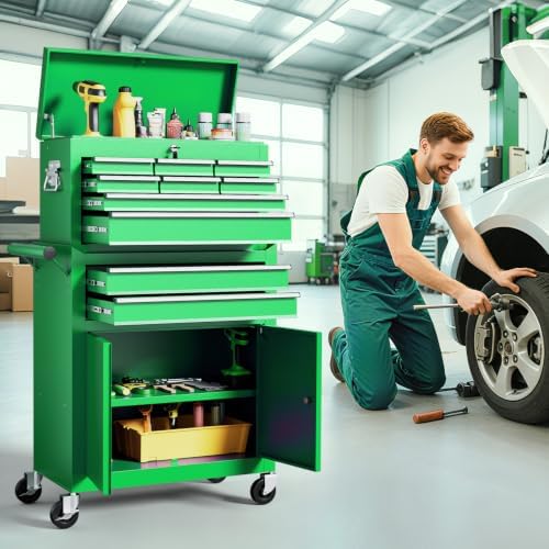 10-Drawer Rolling Tool Chest with wheels, Lockable 2-in-1 Tool Box